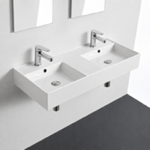 Scarabeo 5142 Double Rectangular Ceramic Wall Mounted or Vessel Sink With Counter Space