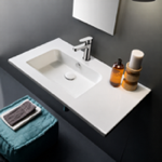Scarabeo 5211 Sleek Rectangular Ceramic Wall Mounted Sink With Counter Space