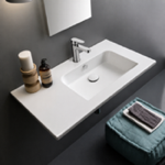Scarabeo 5212 Sleek Rectangular Ceramic Wall Mounted Sink With Counter Space