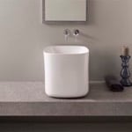 Bathroom Sink, Scarabeo 5503, Round White Ceramic Vessel Bathroom Sink