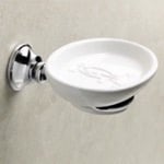 Soap Dish, StilHaus SM09, Wall Mounted Round White Ceramic Soap Dish with Brass Mounting