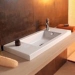 Bathroom Sink, Tecla 3501011, Rectangular White Ceramic Wall Mounted or Drop In Sink