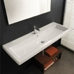 Bathroom Sink, Tecla CAN05011A, Rectangular White Ceramic Wall Mounted or Drop In Sink