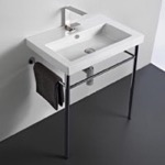 Bathroom Sink, Tecla CAN01011-CON, Rectangular Ceramic Console Sink and Polished Chrome Stand