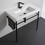 Tecla CAN02011-CON-BLK Ceramic Console Sink and Matte Black Stand, 32 Inch