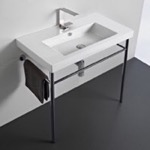 Bathroom Sink, Tecla CAN02011-CON, Rectangular Ceramic Console Sink and Polished Chrome Stand