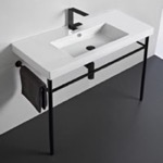 Bathroom Sink, Tecla CAN03011-CON-BLK, Ceramic Console Sink and Matte Black Stand