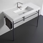 Bathroom Sink, Tecla CAN03011-CON, Rectangular Ceramic Console Sink and Polished Chrome Stand