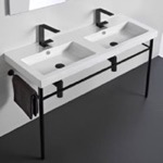 Tecla CAN04011-CON-BLK Double Ceramic Console Sink and Matte Black Stand