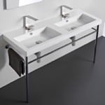 Tecla CAN04011-CON Double Basin Ceramic Console Sink and Polished Chrome Stand