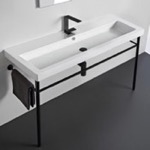 Bathroom Sink, Tecla CAN05011A-CON-BLK, Large Ceramic Console Sink and Matte Black Stand