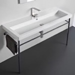 Tecla CAN05011A-CON Large Rectangular Ceramic Console Sink and Polished Chrome Stand