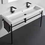 Tecla CAN05011B-CON-BLK Double Ceramic Console Sink and Matte Black Stand