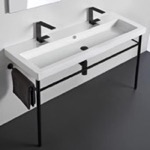 Tecla CAN05011B-CON-BLK Double Ceramic Console Sink and Matte Black Stand, 48 Inch