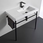 Tecla CO01011-CON-BLK Ceramic Console Sink and Matte Black Stand, 32 Inch