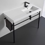 Bathroom Sink, Tecla CO02011-CON-BLK, Ceramic Console Sink and Matte Black Stand