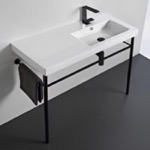 Tecla CO02011-CON-BLK Ceramic Console Sink and Matte Black Stand, 40 Inch