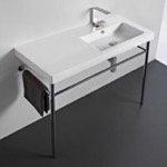 Tecla CO02011-CON Rectangular Ceramic Console Sink and Polished Chrome Stand, 40 Inch