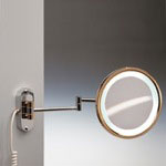 Windisch 99180 Round Wall Mounted Lighted 3x or 5x Brass Magnifying Mirror