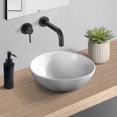 Vessel Bathroom Sink, Round, White Ceramic
