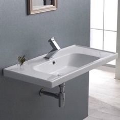 Rectangle White Ceramic Wall Mounted or Drop In Sink