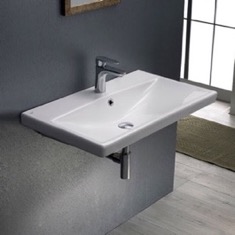 Wall Mounted Bathroom Sink, Rectangular, White Ceramic