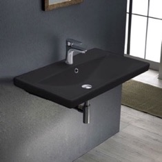 Black Bathroom Sink, Ceramic, Wall Mounted or Drop In Sink