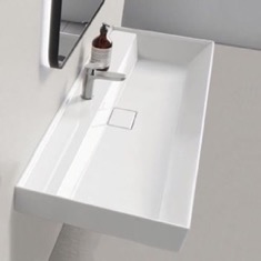 Rectangular White Ceramic Wall Mounted or Drop In Sink