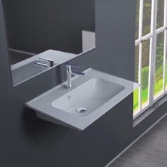 Rectangular White Ceramic Wall Mounted Sink