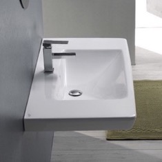 Rectangle White Ceramic Wall Mounted or Drop In Sink