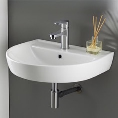 Round White Ceramic Wall Mounted Sink