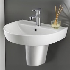 Round White Ceramic Semi-Pedestal Sink