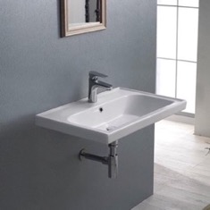 Rectangle White Ceramic Wall Mounted or Drop In Sink