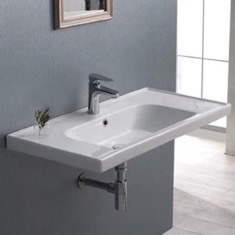Rectangle White Ceramic Wall Mounted or Drop In Sink
