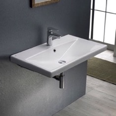 Wall Mounted Bathroom Sink, Rectangular, White Ceramic