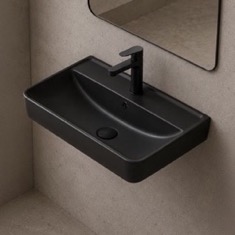 Rectangular Black Ceramic Wall Mounted or Drop In Sink