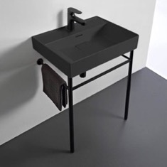 Small Black Console Sink, Modern, 24 inch