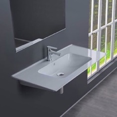 Rectangular White Ceramic Wall Mounted Sink