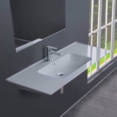 Rectangular White Ceramic Wall Mounted Sink
