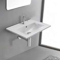 Rectangular White Ceramic Wall Mount or Drop In Bathroom Sink
