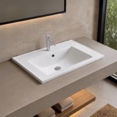 Rectangular White Ceramic Drop In or Wall Mount Bathroom Sink