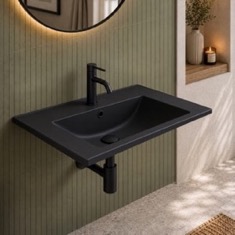 Rectangular Black Ceramic Wall Mount or Drop In Bathroom Sink