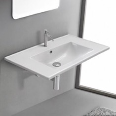 Rectangular White Ceramic Wall Mount or Drop In Bathroom Sink