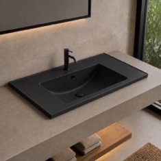 Drop In Sink - Black, 34 inch, Rectangular, Ceramic