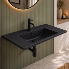 Rectangular Black Ceramic Wall Mount or Drop In Bathroom Sink