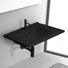Wall Mount Sink - ADA, 26 inch, Rectangular, Modern, Ceramic, Matte Black