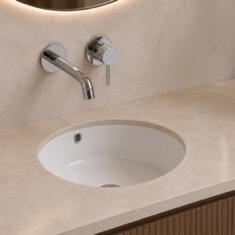 Undermount Bathroom Sink, White Ceramic, Round