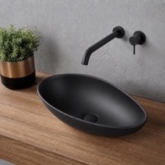 Oval-Shaped Black Ceramic Vessel Sink