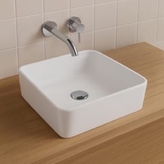 Square Vessel Sink, White Ceramic
