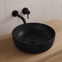 Round Black Vessel Sink in Ceramic